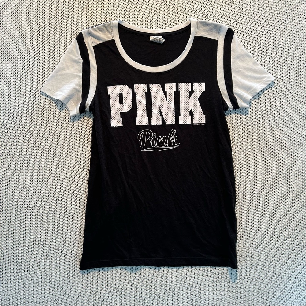 Y2K PINK Victoria's Secret 2015 Black Jersey Style Tee Size L